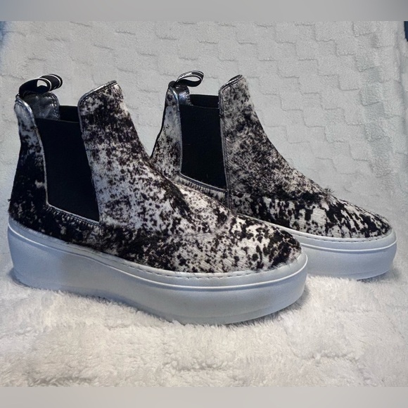 P448 Lucy Calf Hair High Top Platform Pull On Sneaker Size 37 - Picture 3 of 8